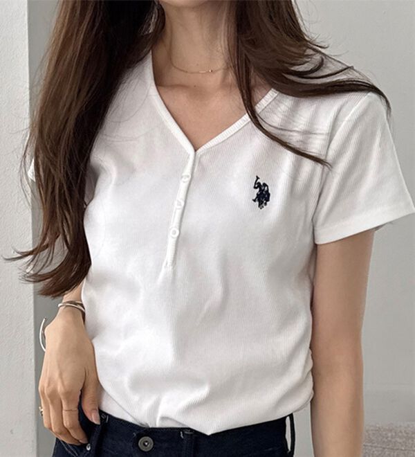 GeeRA（ジーラ）の「【U.S. POLO ASSN.】接触冷感Vネックヘンリーリブカットソー（カットソー）」｜詳細画像