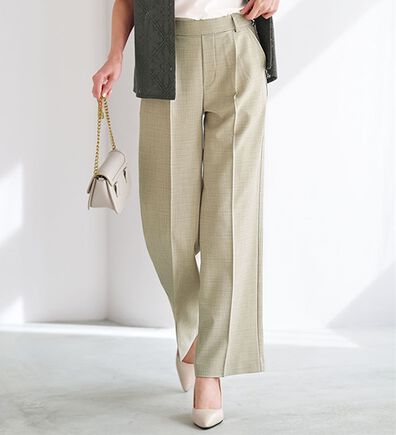 BELLUNA（ベルーナ）の「リネンタッチ美脚タックワイドパンツ（フルレングスパンツ）」