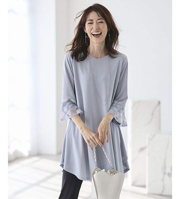 BELLUNA（ベルーナ）の「袖口レース使いカットソーエレガントチュニック（チュニック）」｜詳細画像