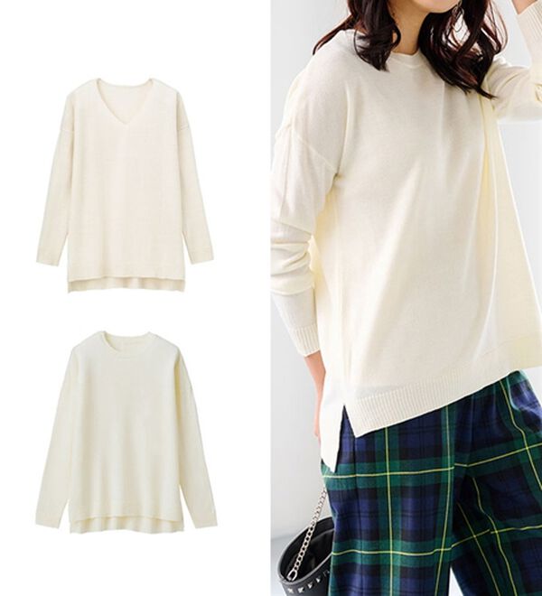 RANAN（ラナン）の「Ｖネックカシミヤタッチニット（ニット・セーター）」｜オフホワイト