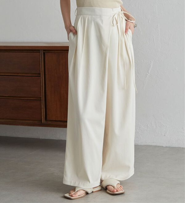 RANAN（ラナン）の「麻調2タックラップリボンパンツ（フルレングスパンツ）」｜詳細画像