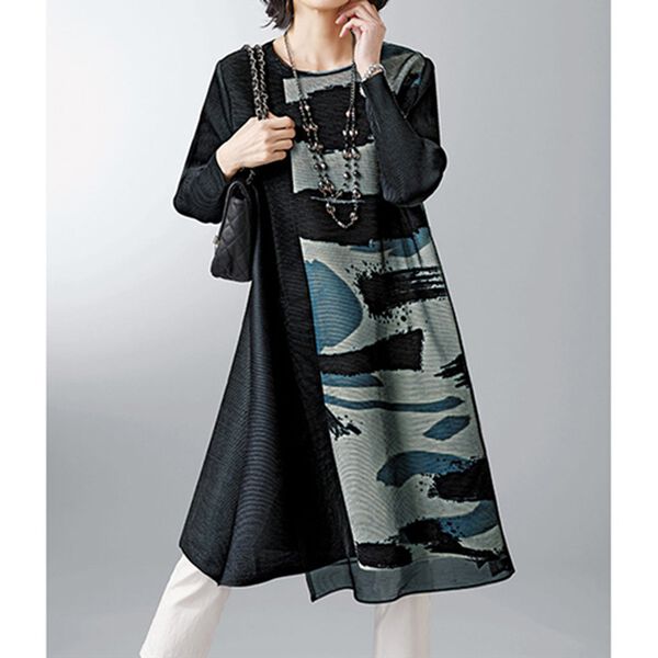 BELLUNA（ベルーナ）の「プリント切替重ねデザインプリーツチュニック（チュニック）」｜詳細画像