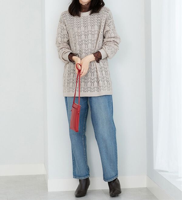 BELLUNA（ベルーナ）の「【重ね着インナー】シアー素材ハイネックインナープルオーバー（カットソー）」｜詳細画像