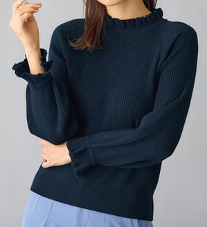 alotta（アロッタ）の「フリル衿パフ袖ニット（ニット・セーター）」｜ネイビー