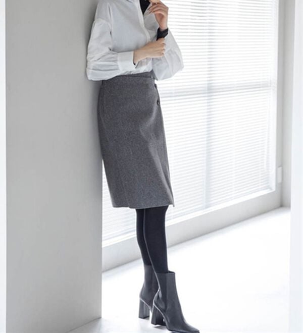 RANAN（ラナン）の「ウールライク素材ミディ丈スカート（ひざ丈スカート）」｜詳細画像