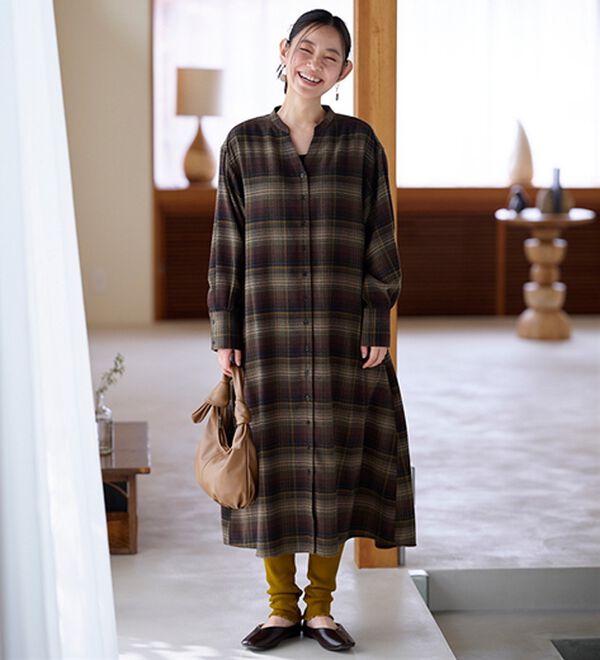 BELLUNA（ベルーナ）の「ウール調素材チェック柄ゆったりワンピース（その他ワンピース）」｜詳細画像