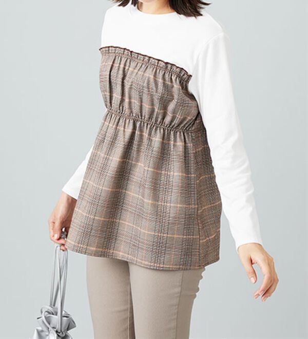 BELLUNA（ベルーナ）の「チェック柄ビスチェドッキングプルオーバー（カットソー）」｜詳細画像