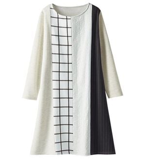 BELLUNA（ベルーナ）の「異素材切替裏起毛ワンピース（カットソーワンピース）」｜杢ライトグレー系