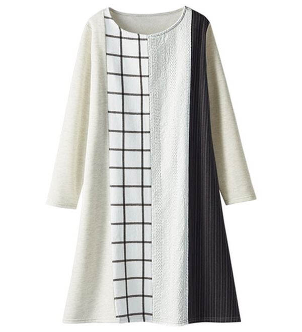 BELLUNA（ベルーナ）の「異素材切替裏起毛ワンピース（カットソーワンピース）」｜杢ライトグレー系