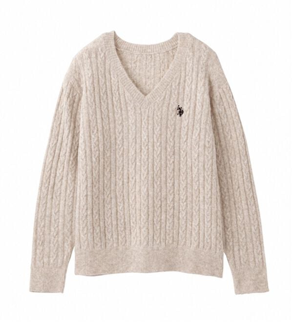 RANAN（ラナン）の「＜U.S.POLO ASSN.＞ワンポイントケーブルVネックニット（ニット・セーター）」｜詳細画像