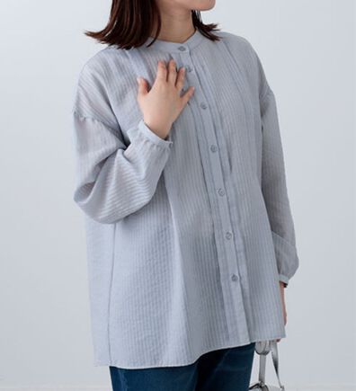 BELLUNA（ベルーナ）の「シアーストライプ素材シャツチュニック（チュニック）」