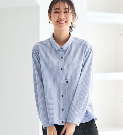 BELLUNA（ベルーナ）の「ワイドパンツに合わせる綿素材ストライプブラウス（ブラウス）」