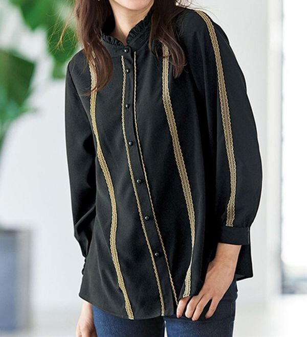 BELLUNA（ベルーナ）の「クールに決まる配色レース使い衿フリルブラウス（ブラウス）」｜詳細画像