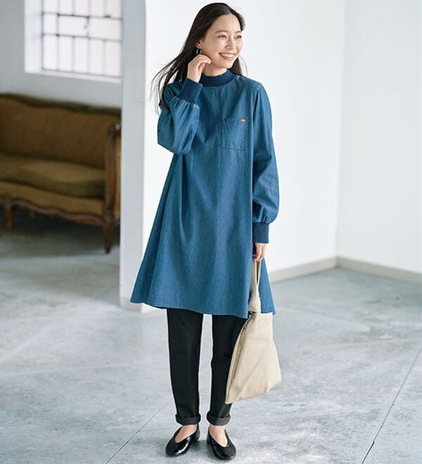 BELLUNA（ベルーナ）の「＜＆ｃｏｃｏｃｈｉ＞デニム素材リブ使いチュニック（チュニック）」｜詳細画像