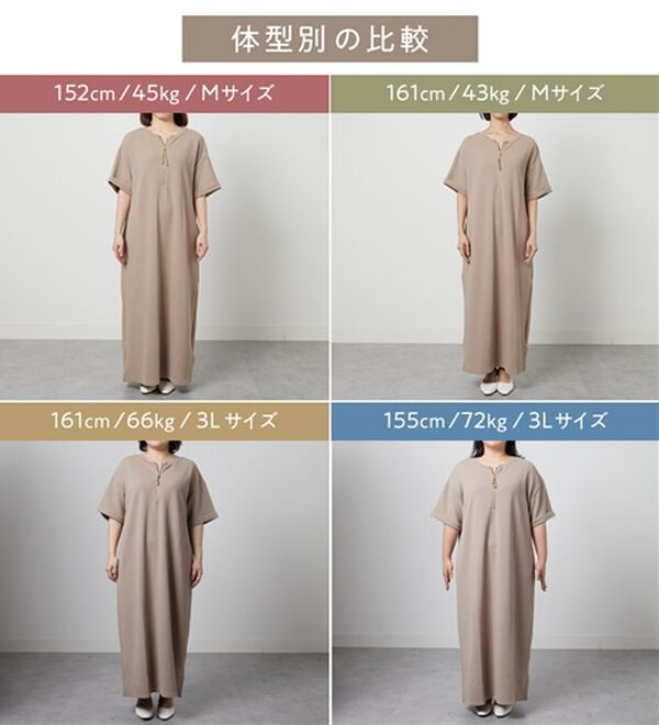 GeeRA（ジーラ）の「【ひんやり/着痩せ】ハーフジップ大人Ｔシャツワンピース（カットソーワンピース）」｜詳細画像
