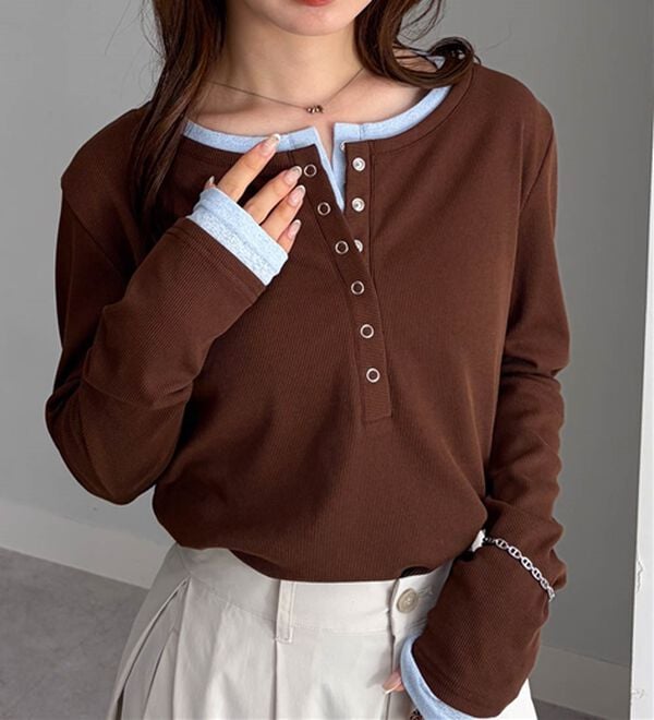 RANAN（ラナン）の「レイヤードヘンリーネックリブTシャツ（カットソー）」｜詳細画像