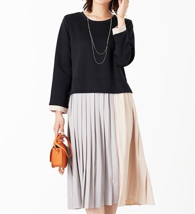 BELLUNA（ベルーナ）の「【Ｌａｇｒｉｌｕａ】配色プリーツ使いドッキングワンピース（ドッキングワンピース）」