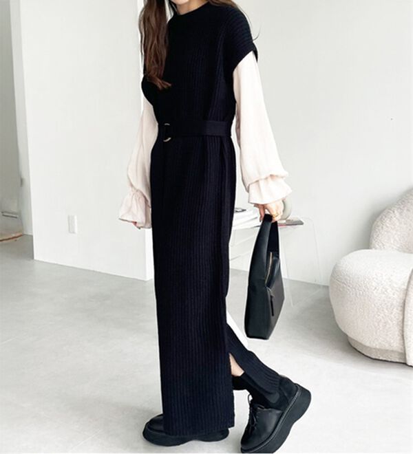 袖ブラウスドッキングニットワンピース - ベルーナ【公式】