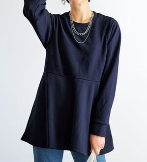 BELLUNA（ベルーナ）の「裏起毛ふくれジャカードペプラムチュニック（チュニック）」｜ネイビー