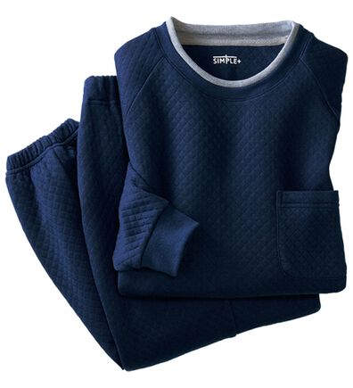 「＜シンプル＆プラス＞肌側綿１００％やわらかニットキルトパジャマ（メンズルームウェア）」