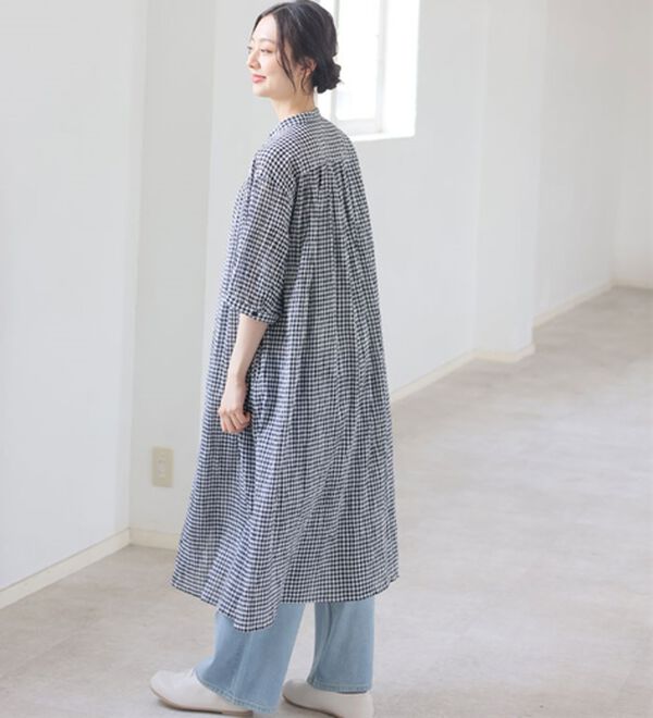 A HAPPY MARILYN（アハッピーマリリン）の「【Ｌ～６Ｌ】【風通るプレミアム】綿１００％ 楊柳 五分袖 ギャザーたっぷりワンピース（カットソーワンピース）」｜詳細画像