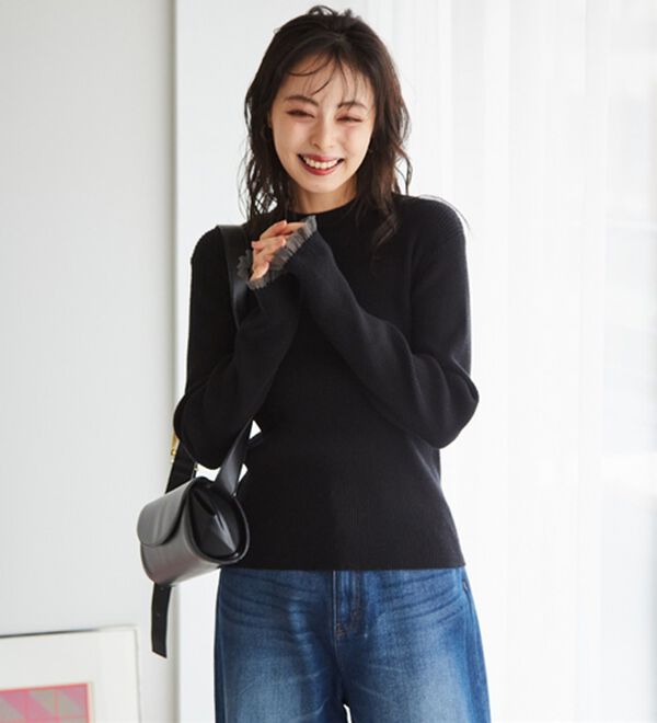 RANAN（ラナン）の「【春色追加】シアーフリル袖ハイネックリブニット（ニット・セーター）」｜詳細画像