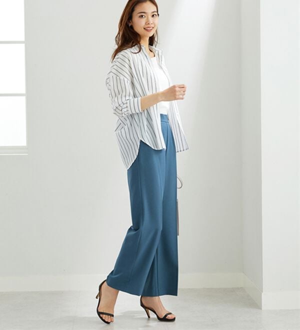 BELLUNA（ベルーナ）の「麻調ストレッチ素材美脚フレアーパンツ（フルレングスパンツ）」｜詳細画像