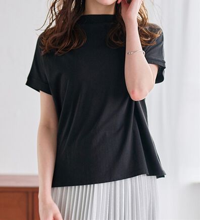 RANAN（ラナン）の「【選べる袖丈】＜BC＞綿100％プチハイネックＴシャツ（カットソー）」