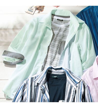 「ひんやり綿麻即戦力アンサンブルセット（メンズシャツ）」