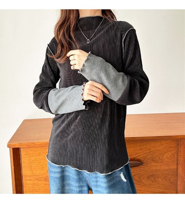 GeeRA（ジーラ）の「異素材ドッキング配色メロープルオーバー（カットソー）」｜詳細画像