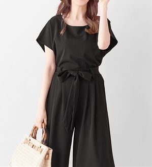 alotta（アロッタ）の「【２点セット】ひんやり涼しいこなれセットアップ（セットアップ）」｜ブラック