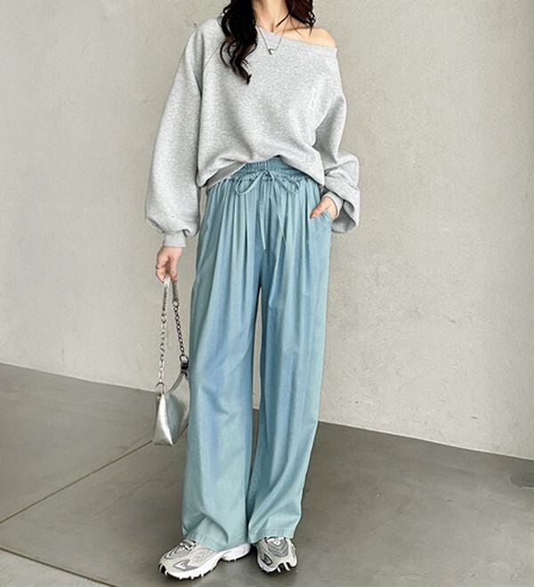 GeeRA（ジーラ）の「【接触冷感】穿いて感激！キレイ見えする楽ちんワイドデニムパンツ（ワイドパンツ・ガウチョ）」｜詳細画像