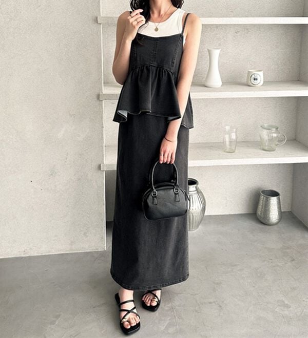 GeeRA（ジーラ）の「楽ちん！デニムペプラムキャミワンピース（その他ワンピース）」｜詳細画像