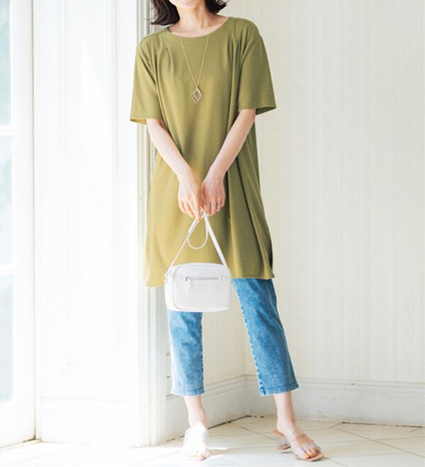 BELLUNA（ベルーナ）の「【接触冷感】かのこ素材タックデザインチュニックワンピース（その他ワンピース）」｜詳細画像