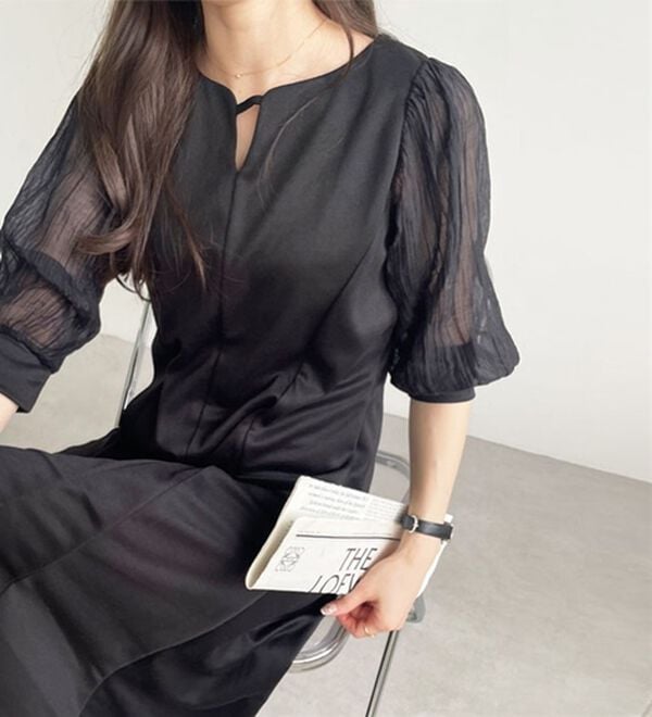 GeeRA（ジーラ）の「袖楊柳シアー美ラインワンピース（カットソーワンピース）」｜詳細画像