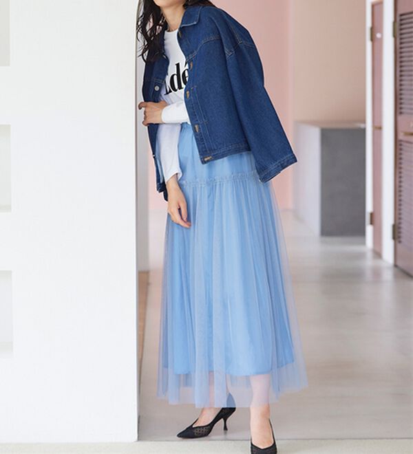 RANAN（ラナン）の「ふわっと可愛いフリルギャザーチュールスカート（ロングスカート）」｜詳細画像