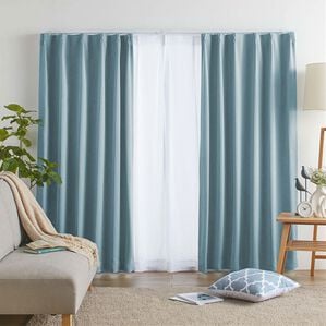 iellio（イエリオ）の「１・２級遮光＆断熱保温＆ＵＶ見えにくいレース付カーテンセット＜４枚組・遮光１級・洗える・無地＞（ドレープカーテン）」｜ブルーグレー（Ｌｕｎｅ）