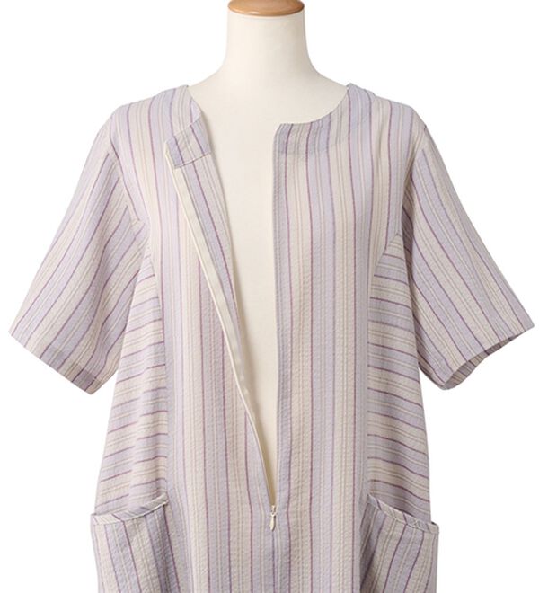 「【２色組】しじら織調前ファスナーワンピ（パジャマ・ルームウェア）」｜詳細画像