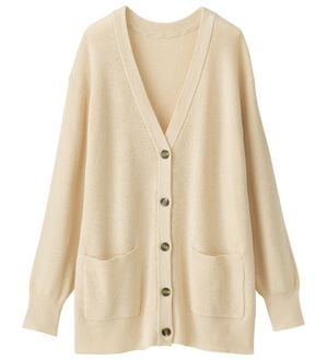 BELLUNA（ベルーナ）の「ハピネスコットン１００％あぜ編カーディガン（ニットカーディガン）」｜アイボリー