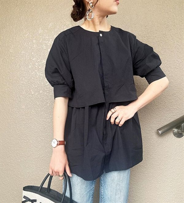 GeeRA（ジーラ）の「【華奢見え】羽織にもなる！ペプラムシャツチュニック（チュニック）」｜詳細画像