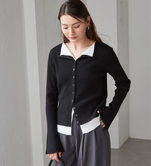 RANAN（ラナン）の「レイヤード配色ニットカーディガン（ニットカーディガン）」｜ブラック／オフホワイト