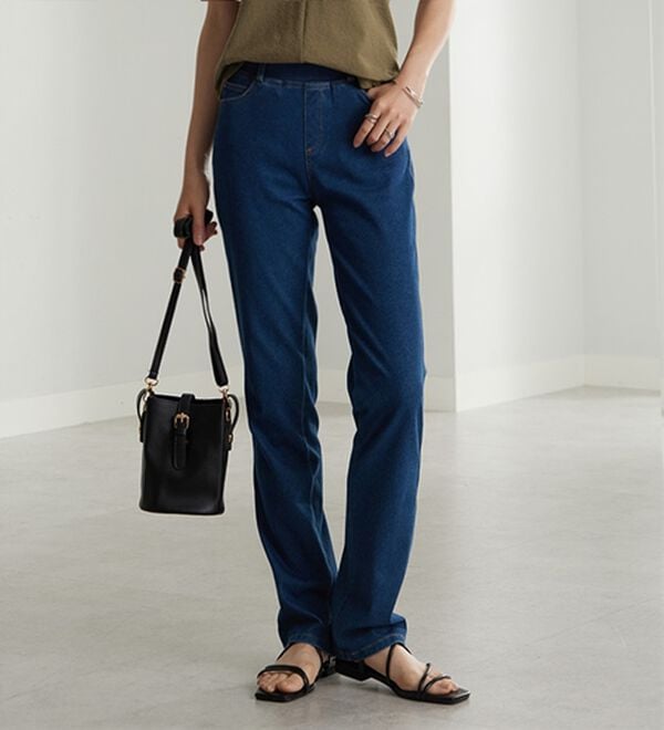 BELLUNA（ベルーナ）の「ヒンヤリ快適！接触冷感ニットデニムパンツ（フルレングスパンツ）」｜詳細画像