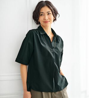 BELLUNA（ベルーナ）の「エアリーサッカー素材スキッパーブラウス（ブラウス）」｜黒