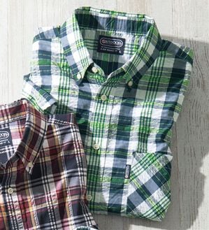 「＜アウトドアプロダクツ＞さらっと快適サッカーシャツ（メンズシャツ）」｜グリーン