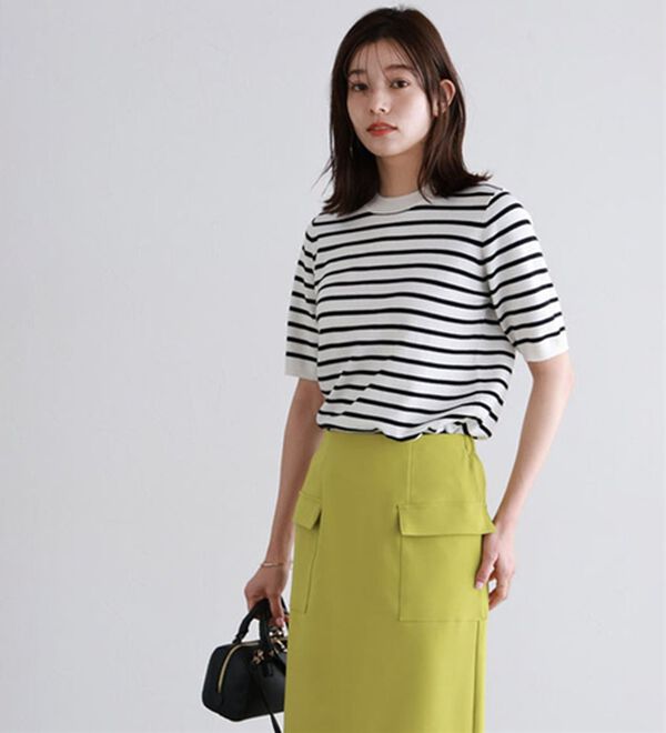 Pierrot（ピエロ）の「【洗濯機で洗える】【ＵＶカット】シルクタッチ半袖ニット（ニット・セーター）」｜詳細画像