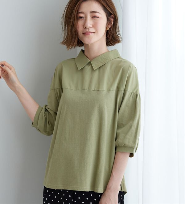 BELLUNA（ベルーナ）の「衿付き異素材切替プルオーバー（カットソー）」｜詳細画像