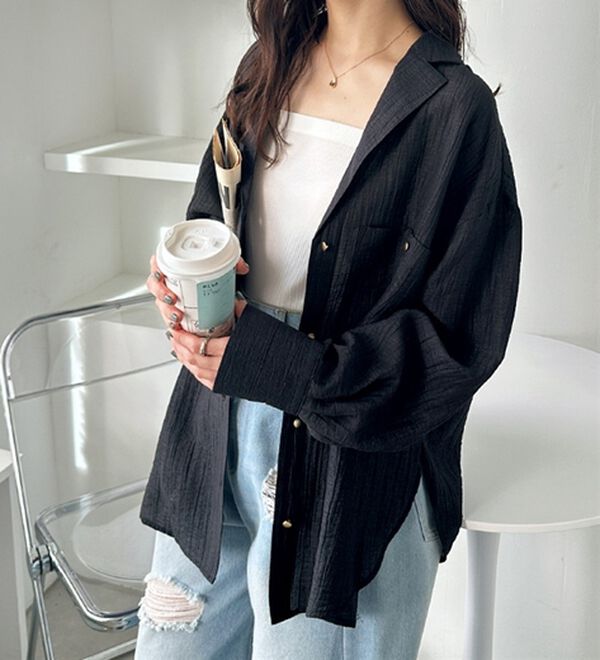 GeeRA（ジーラ）の「しぼ感素材開衿シャツ（シャツ）」｜詳細画像