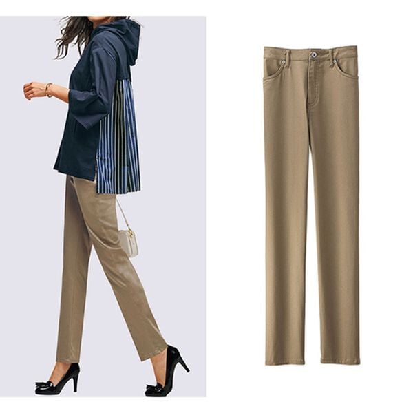 BELLUNA（ベルーナ）の「花粉対策！綿サテンストレッチカラーパンツ（フルレングスパンツ）」｜ベージュ