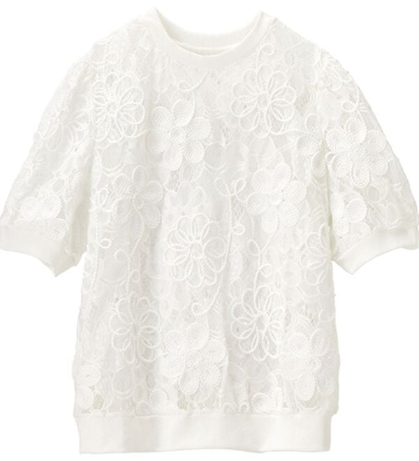 RANAN（ラナン）の「花柄立体レースリブ切替プルオーバー（ブラウス）」｜詳細画像