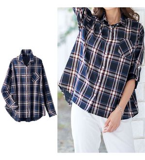 BELLUNA（ベルーナ）の「コットン・テンセル（ＴＭ）繊維　裏サラＵＶカットシャツ（シャツ）」｜ネイビーチェック